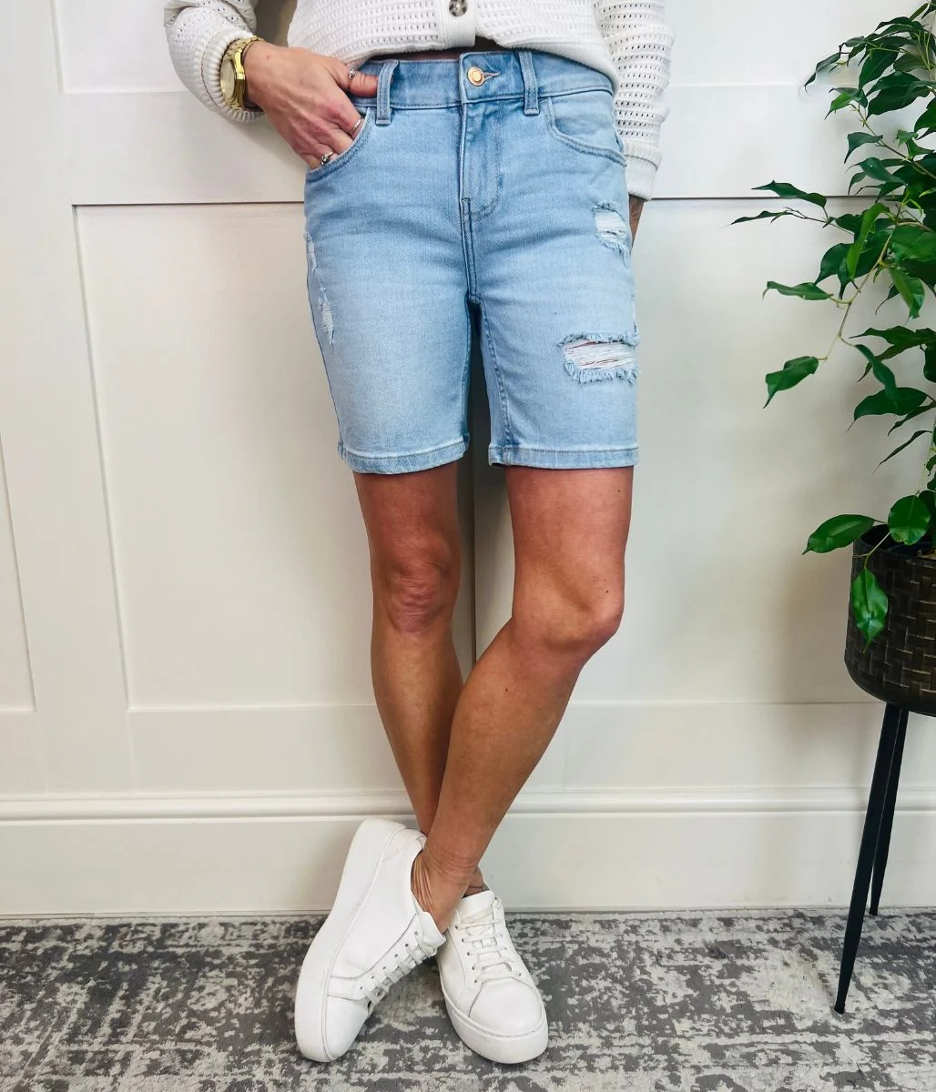 Vintage Look Denim Mid Length Boy Shorts