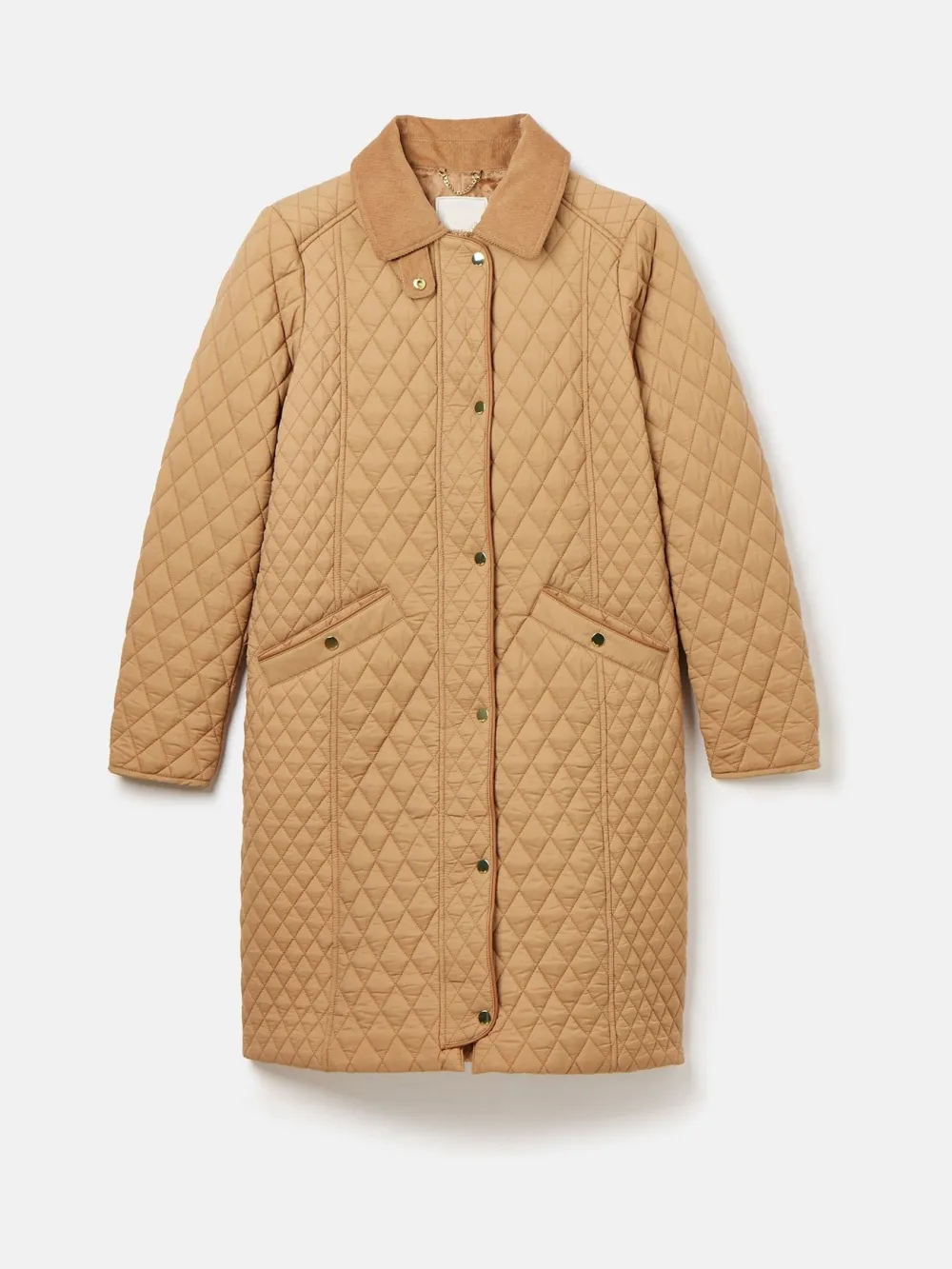 Rosewell Tan Brown Showerproof Longline Diamond Quilted Coat