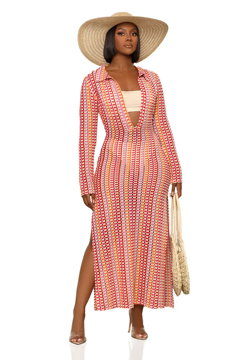 Summer Apricot Cover Up Dress (Red Multi)