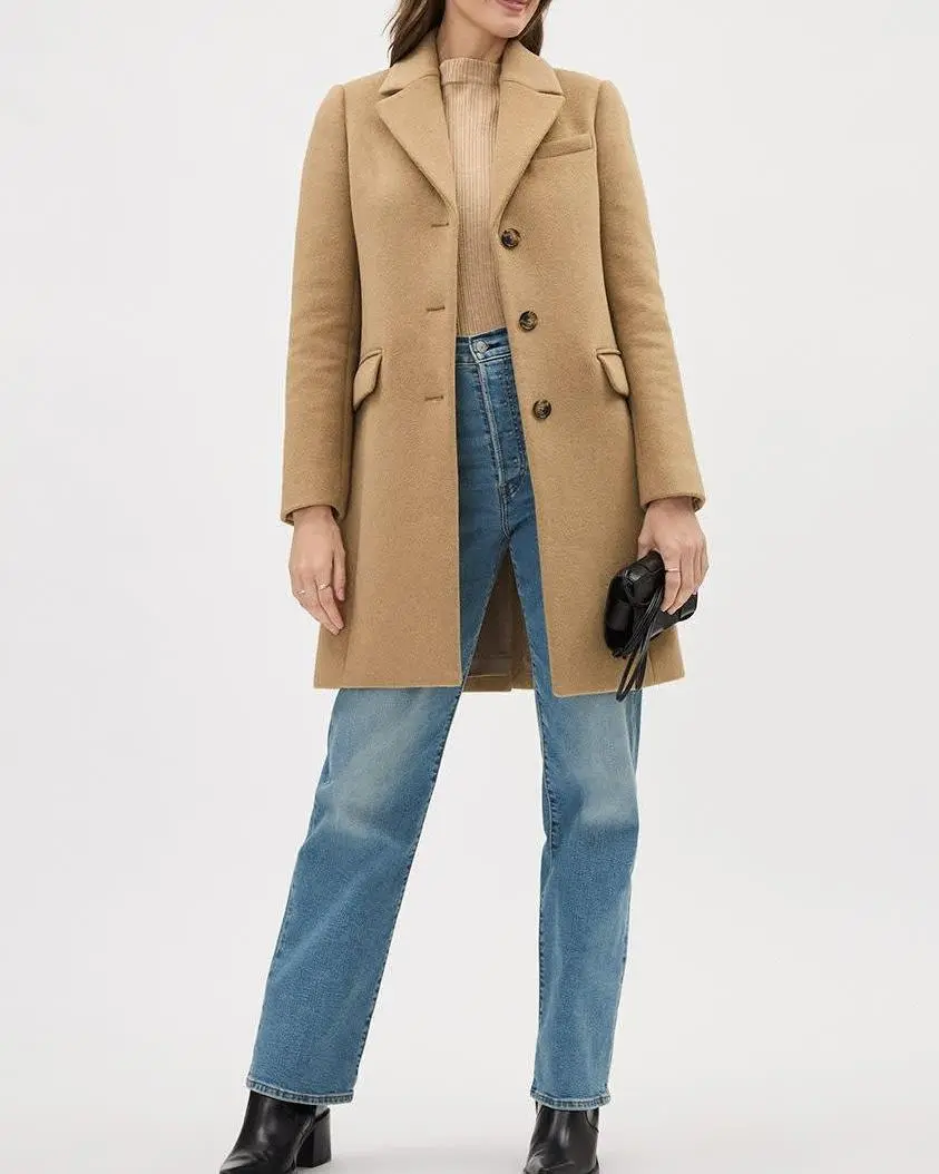 Classic Three-Button Closure Wool Coat