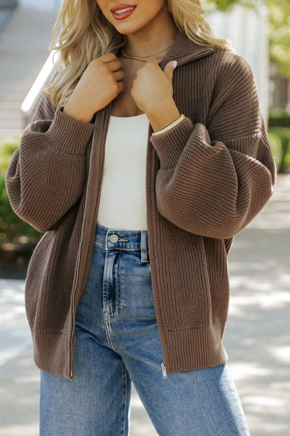 Mocha Zip Up Sweater Jacket