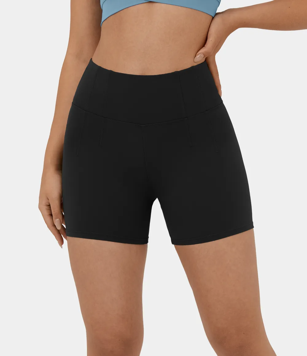 Plush High Waisted Plain Yoga Biker Shorts 5''
