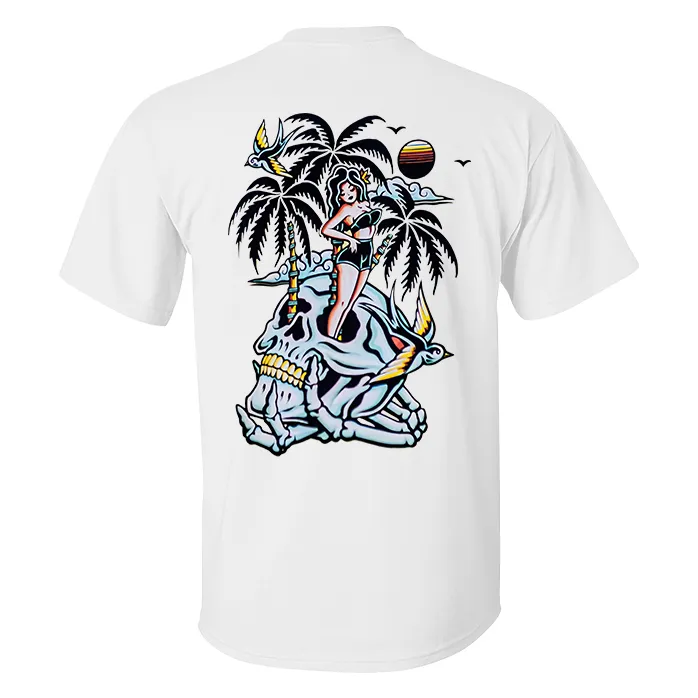 Skull Coconut Tree Printed Casual Men's T-shirt