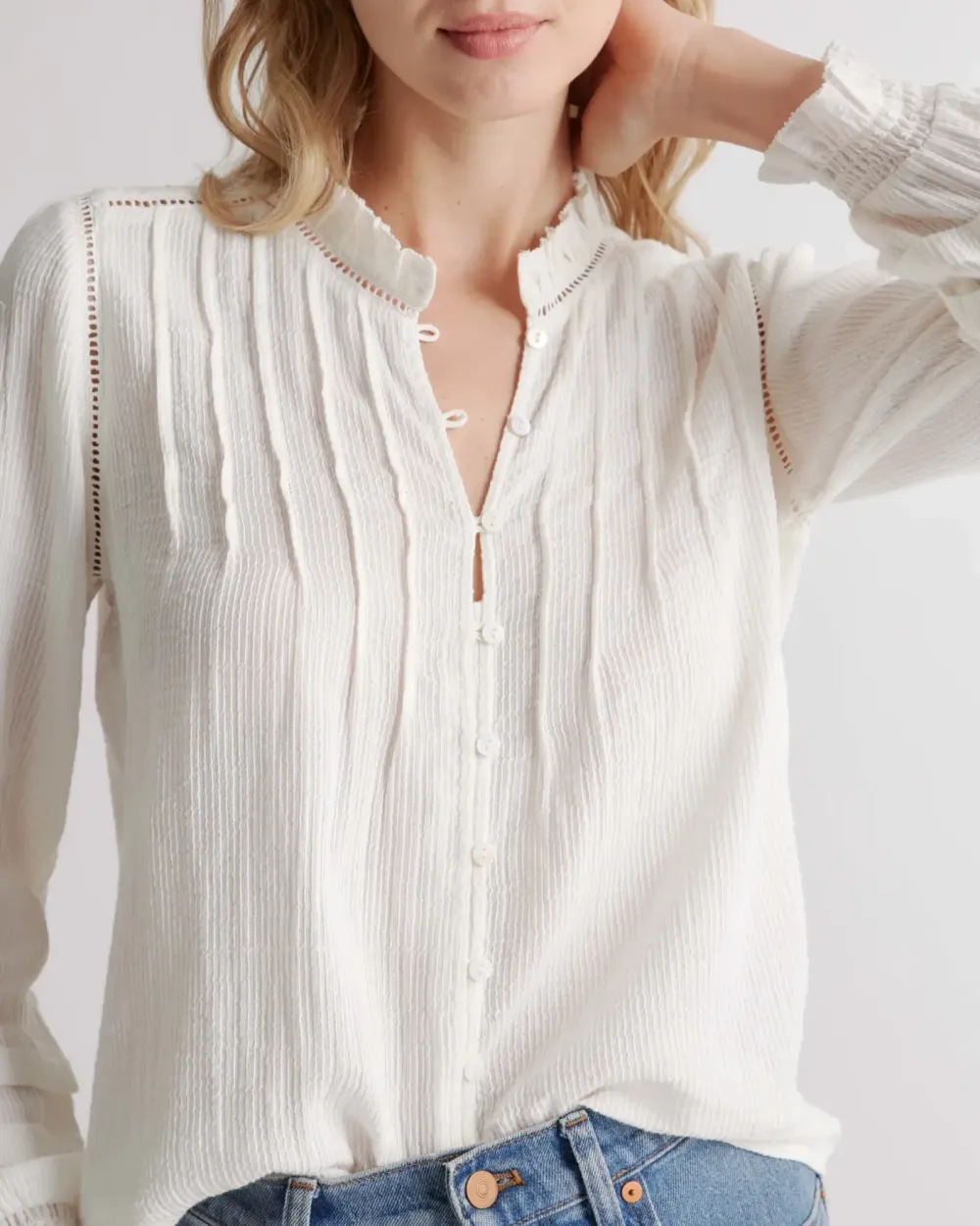 Organic Textured Cotton Peasant Blouse