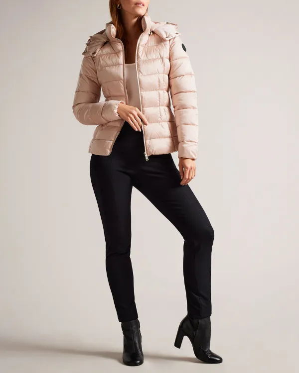 Abbiiee Belted Padded Coat With Detachable Hood Dusky-Pink