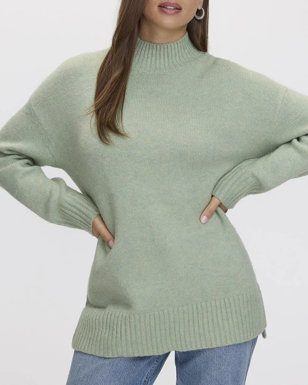 Long-Sleeve Mock-Neck PlushSoft Loose Tunic