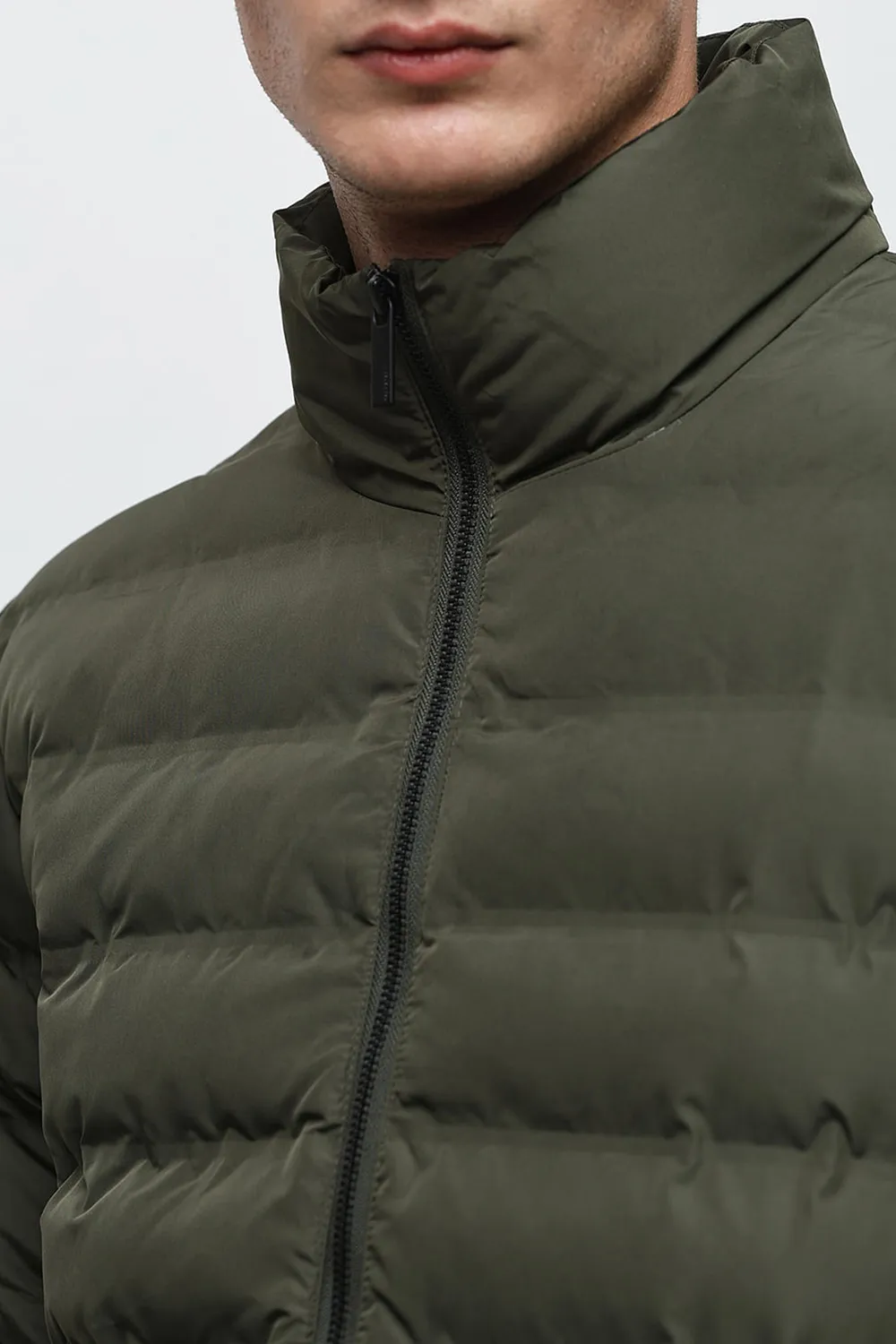 Green High Neck Quilted Jacket