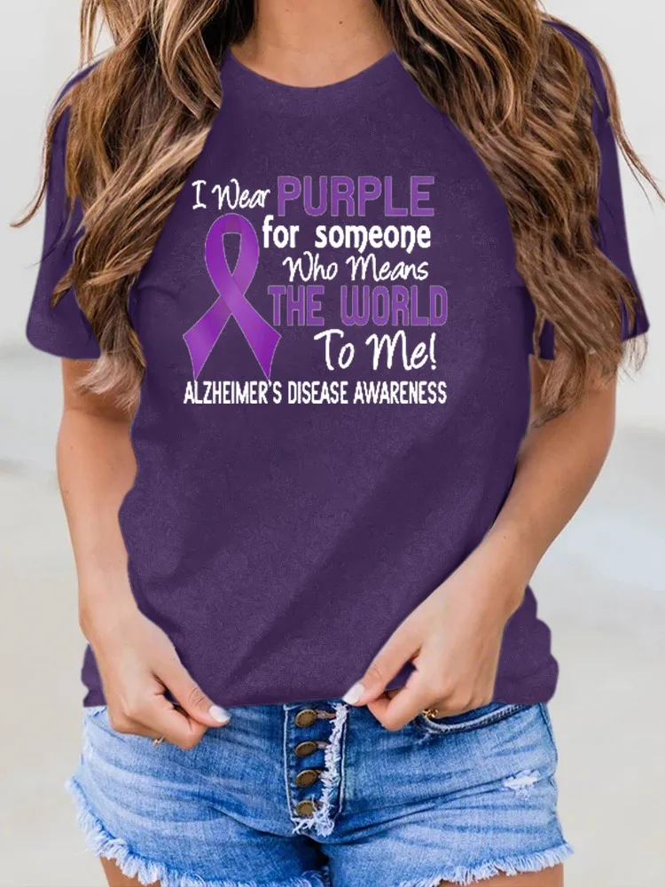 Women'S I Wear Purple For Someone Who Means The World To Me Round-Neck T-Shirt