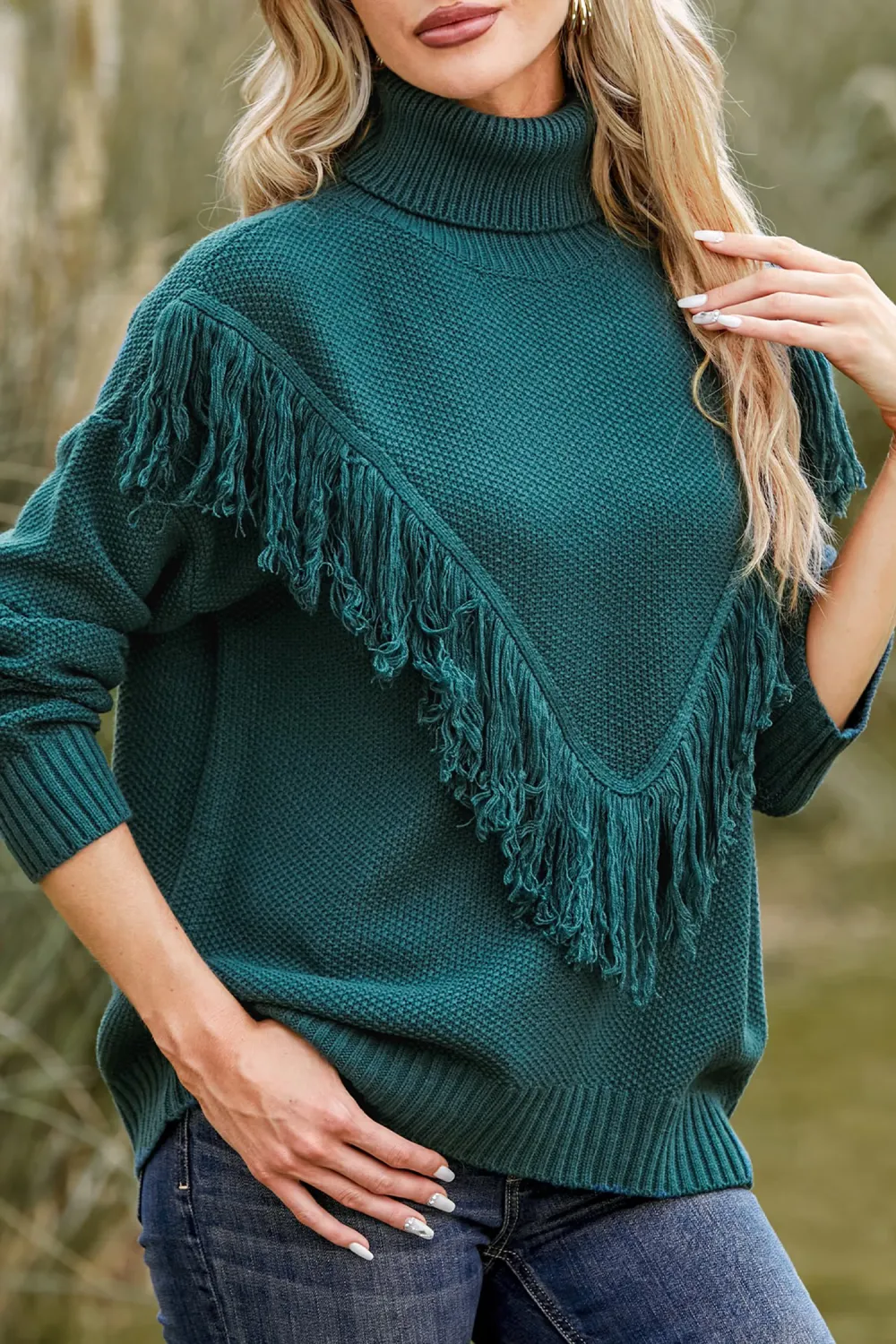 Tassel Turtleneck Long Sleeve Knit Sweater