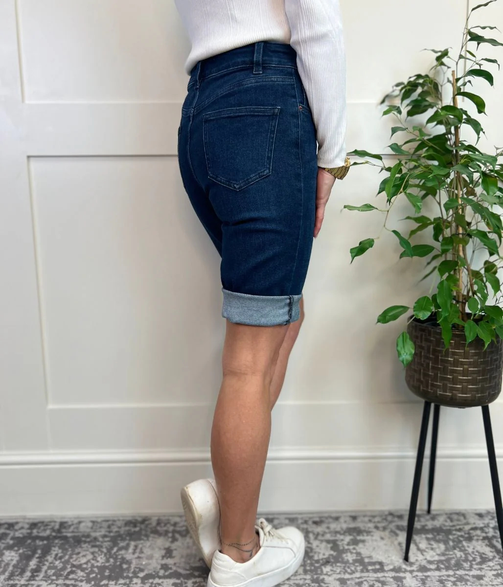 Inky Blue Denim Knee Length Shorts