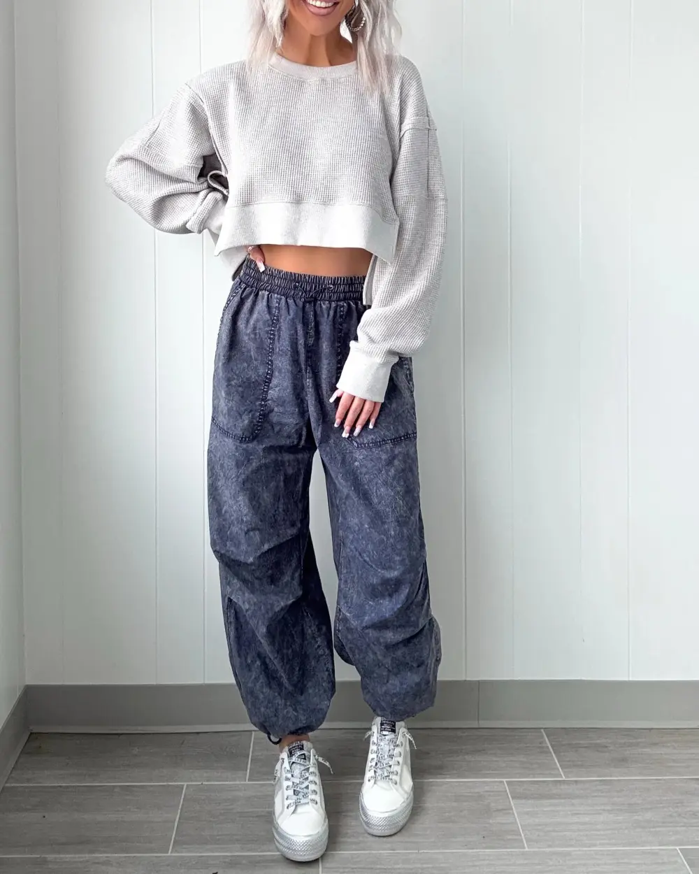 Not Letting Go Jogger Pants - Acid Denim