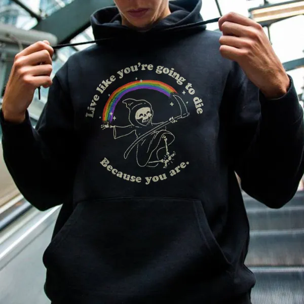 Live Like You're Going To Die Skull Printed Men's Hoodie