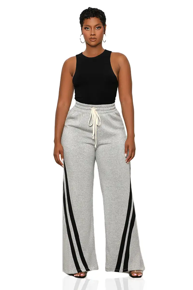 Side Stripe Wide Leg Jogger Pants (Grey Multi)