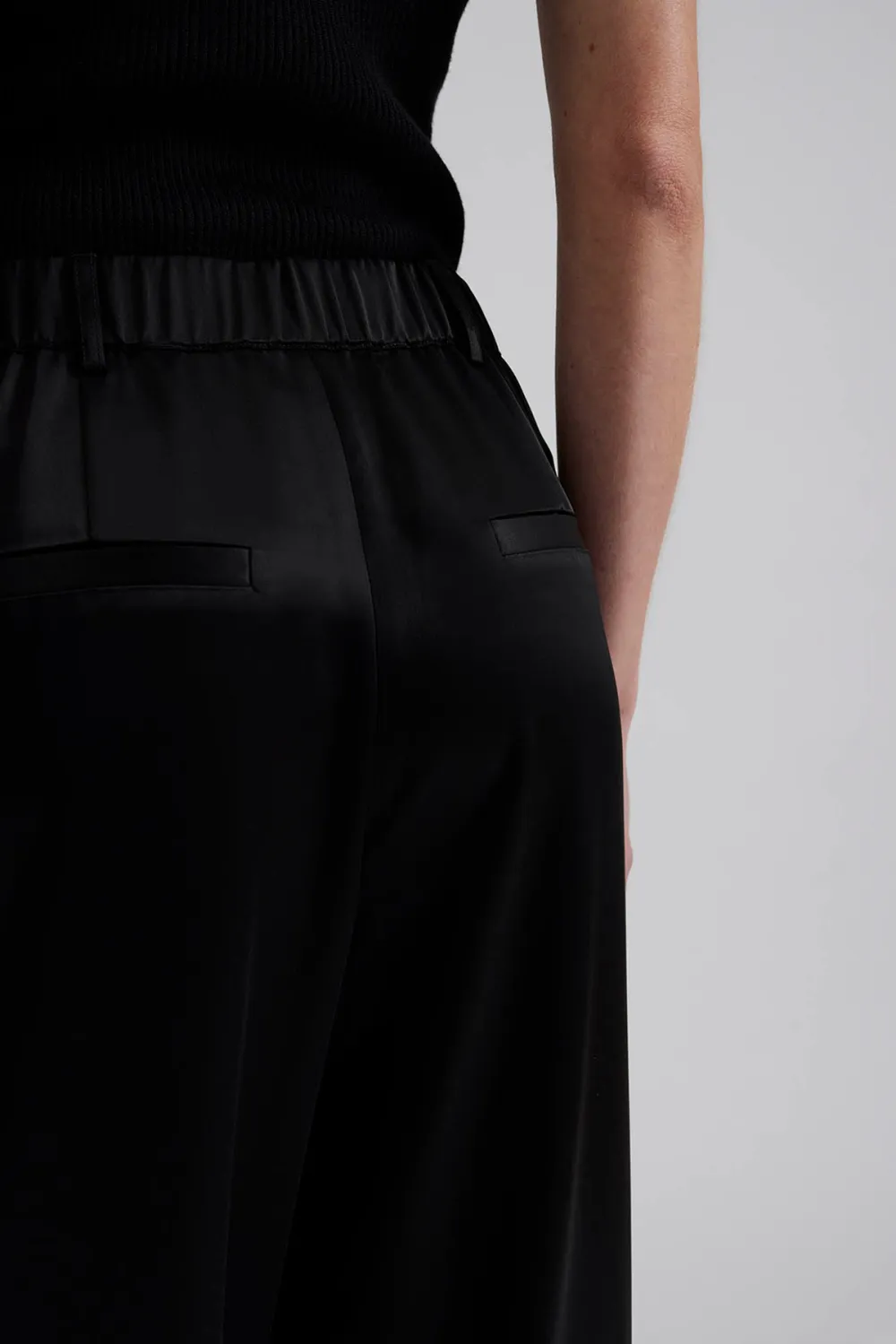 Elastic Waist Wide Leg Satin Trousers