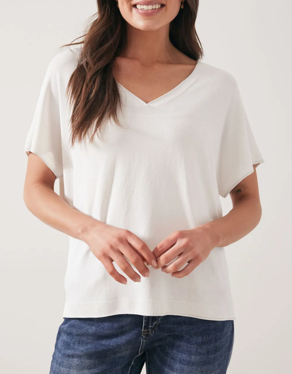 Knit V-Neck Top - White