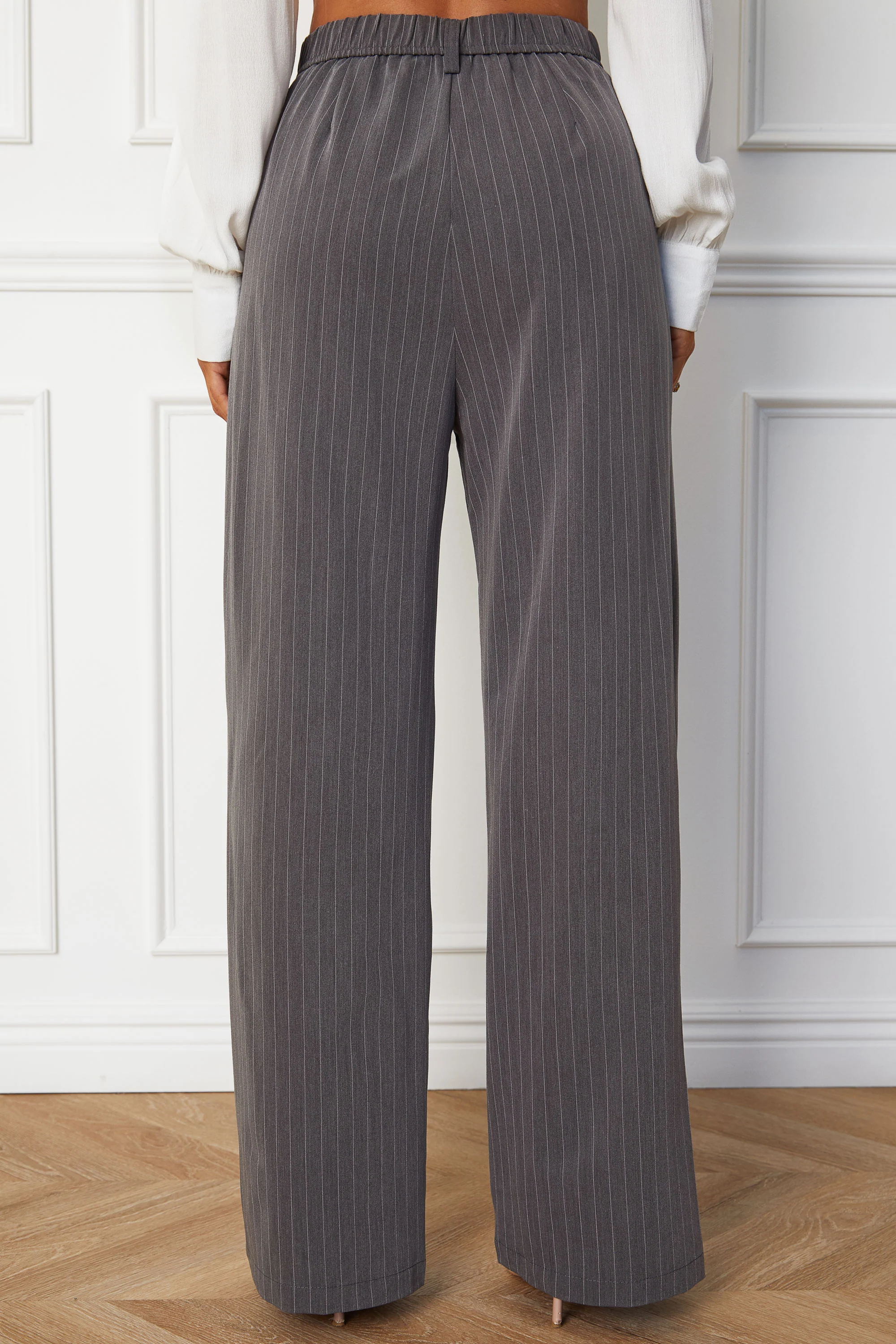 Gray Pinstripe Relaxed Straight Leg Pants