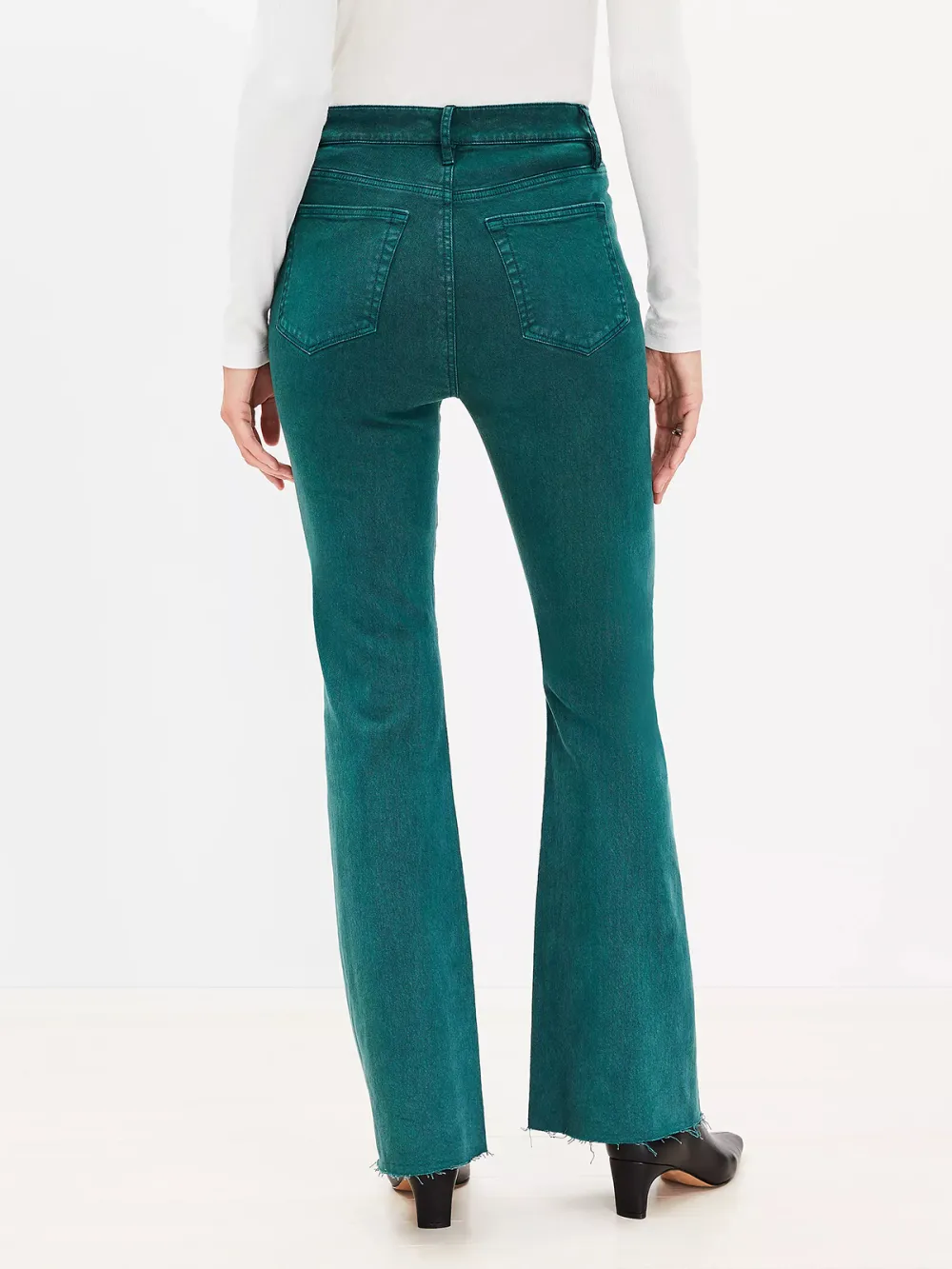 Fresh Cut High Rise Slim Flare Jeans in Deep Spruce Green