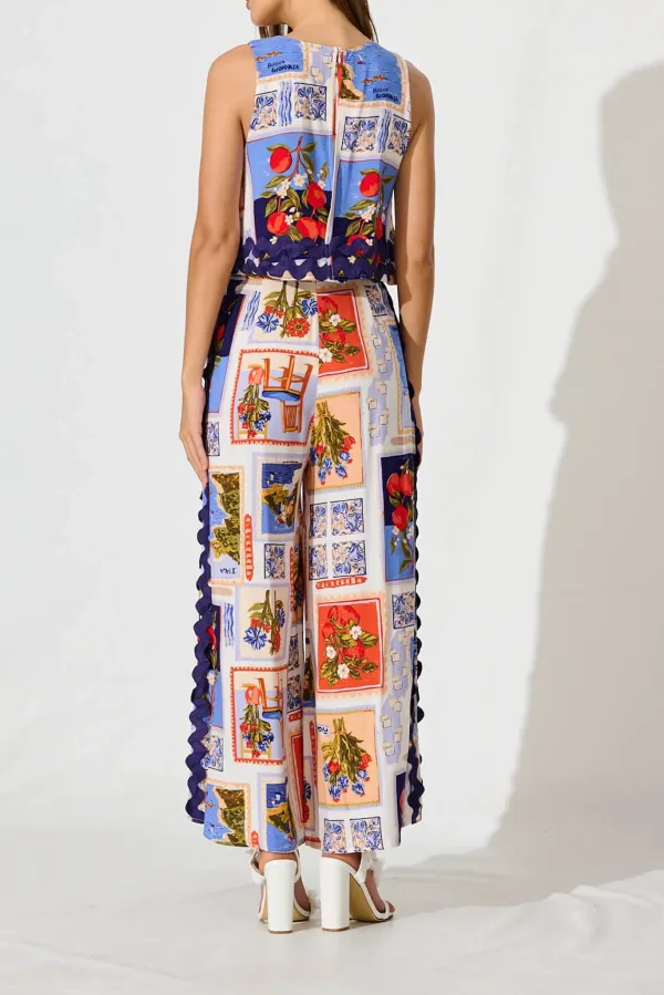 Colorful Patchwork Sleeveless Wide Leg Jumpsuit
