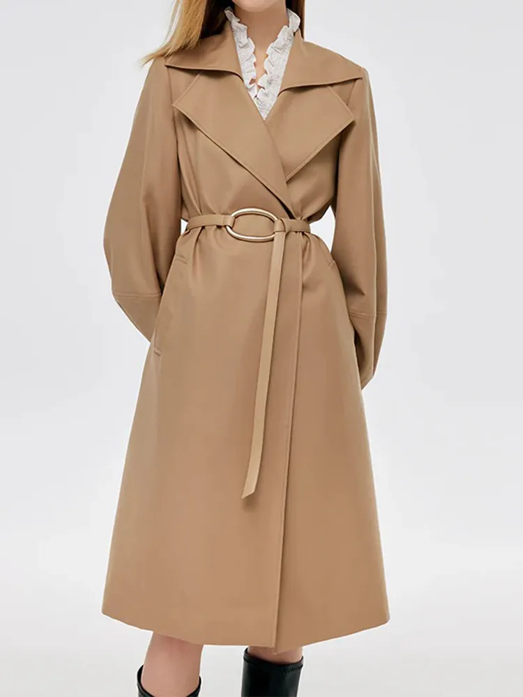 Worsted Wool Lantern Sleeve Women Trench Coat