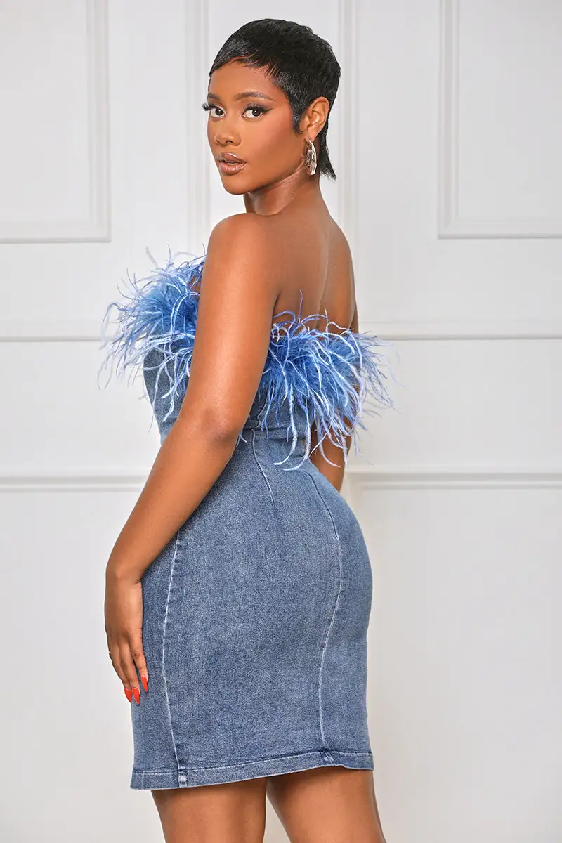 Something Special Feather Mini Dress (Blue Multi)- FINAL SALE