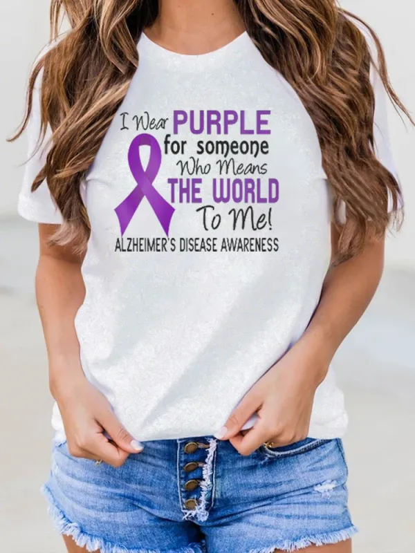 Women'S I Wear Purple For Someone Who Means The World To Me Round-Neck T-Shirt