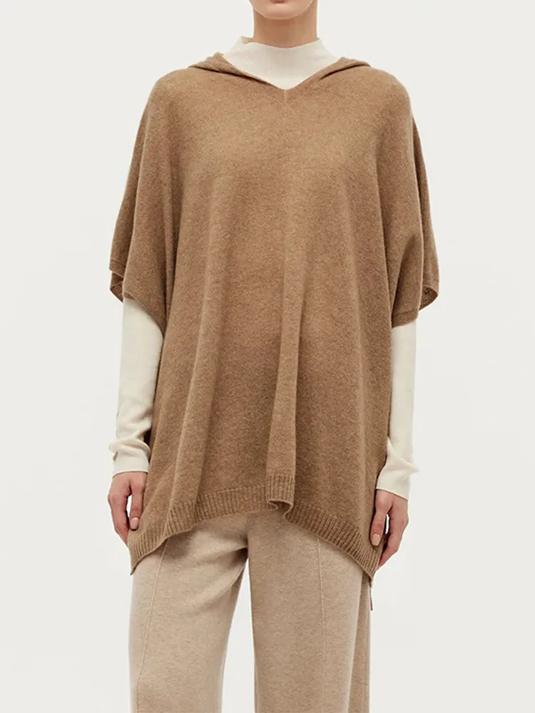 100% Cashmere Hooded Poncho Sweater