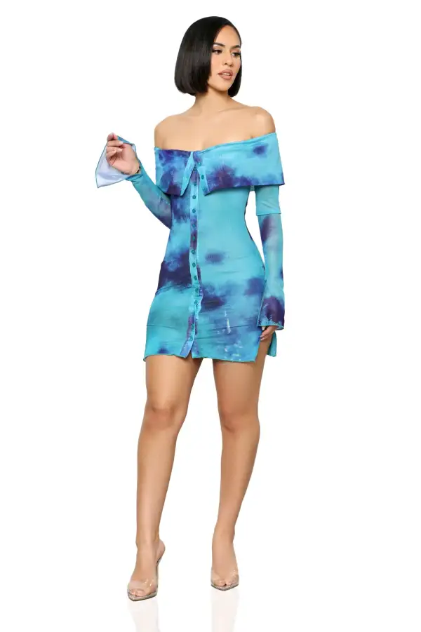 Paint The Town Mini Dress (Blue)- FINAL SALE