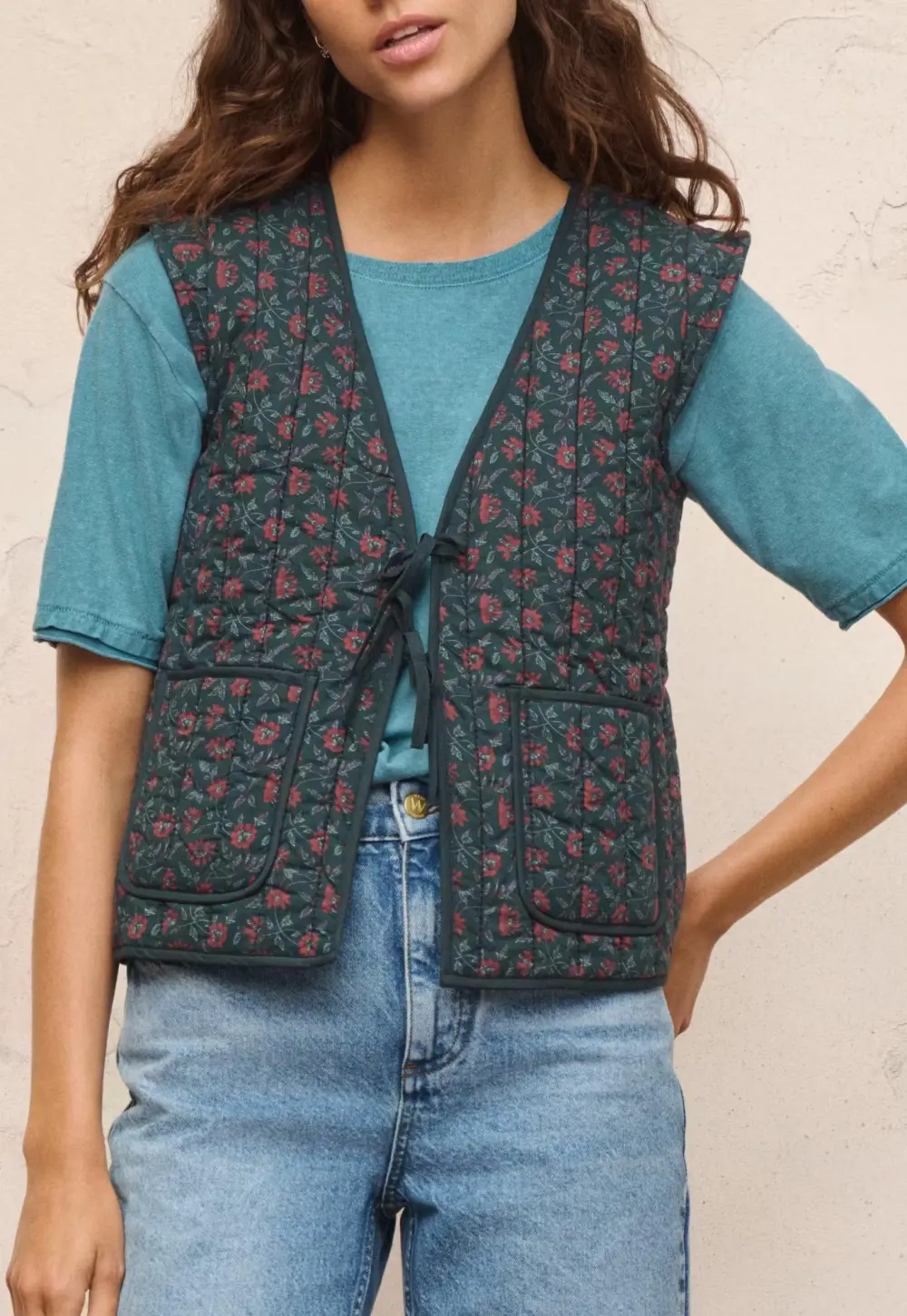 Quilted printed gilet
Fine cotton