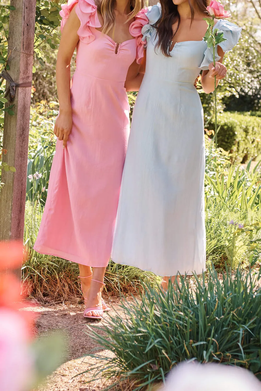 Light Blue Ruffled Sleeve Maxi Dress