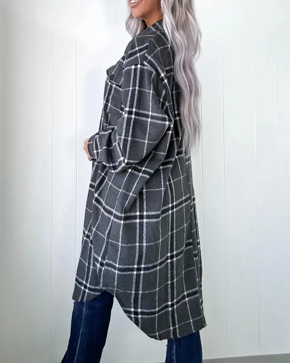 DOORBUSTER Gray Plaid Duster Shacket