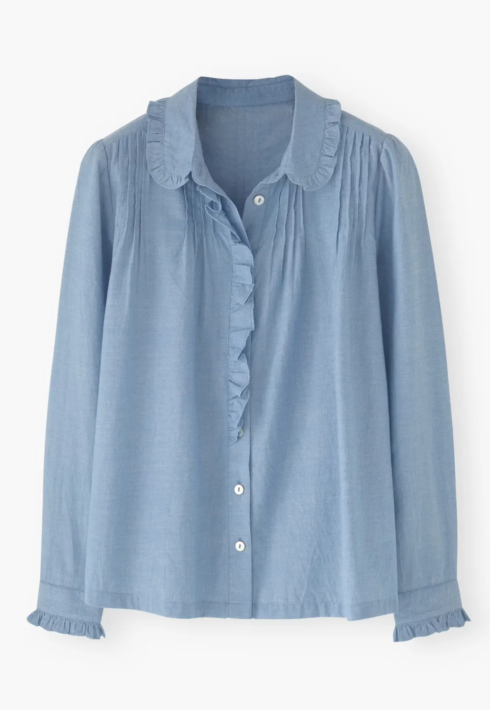 Pleated chambray blouse
Fine cotton