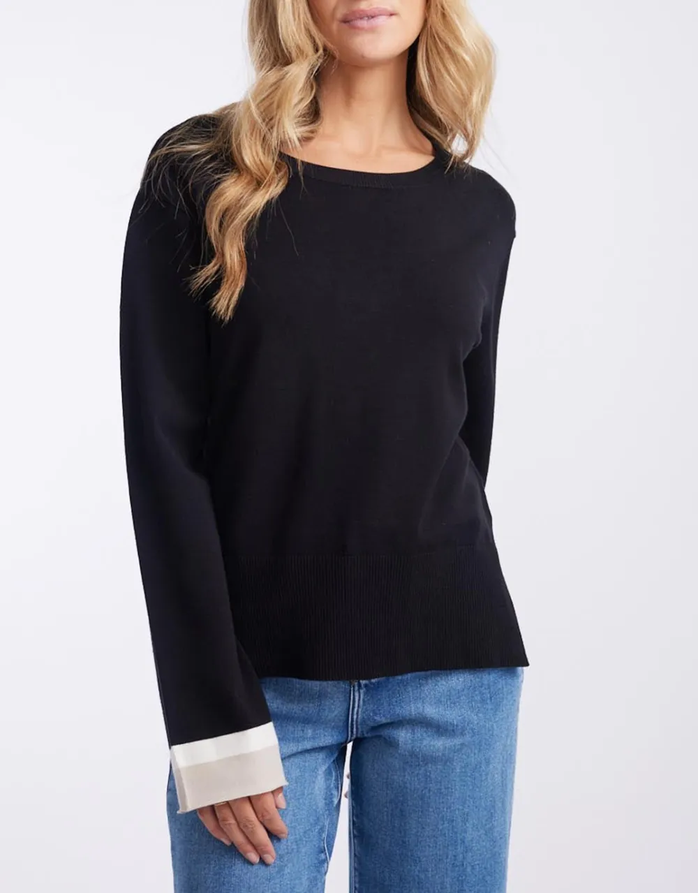 Giselle Lightweight Knit Top - Black/Oat/White