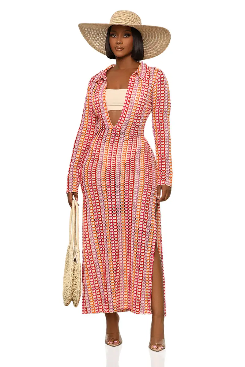 Summer Apricot Cover Up Dress (Red Multi)