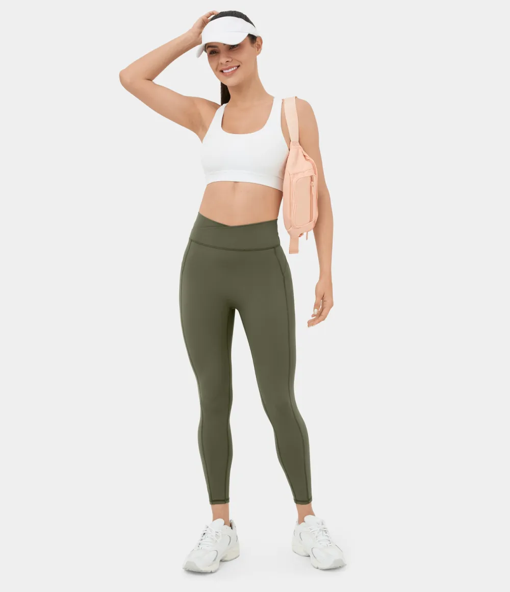 High Waisted Crossover Ruched Yoga 7/8 Leggings