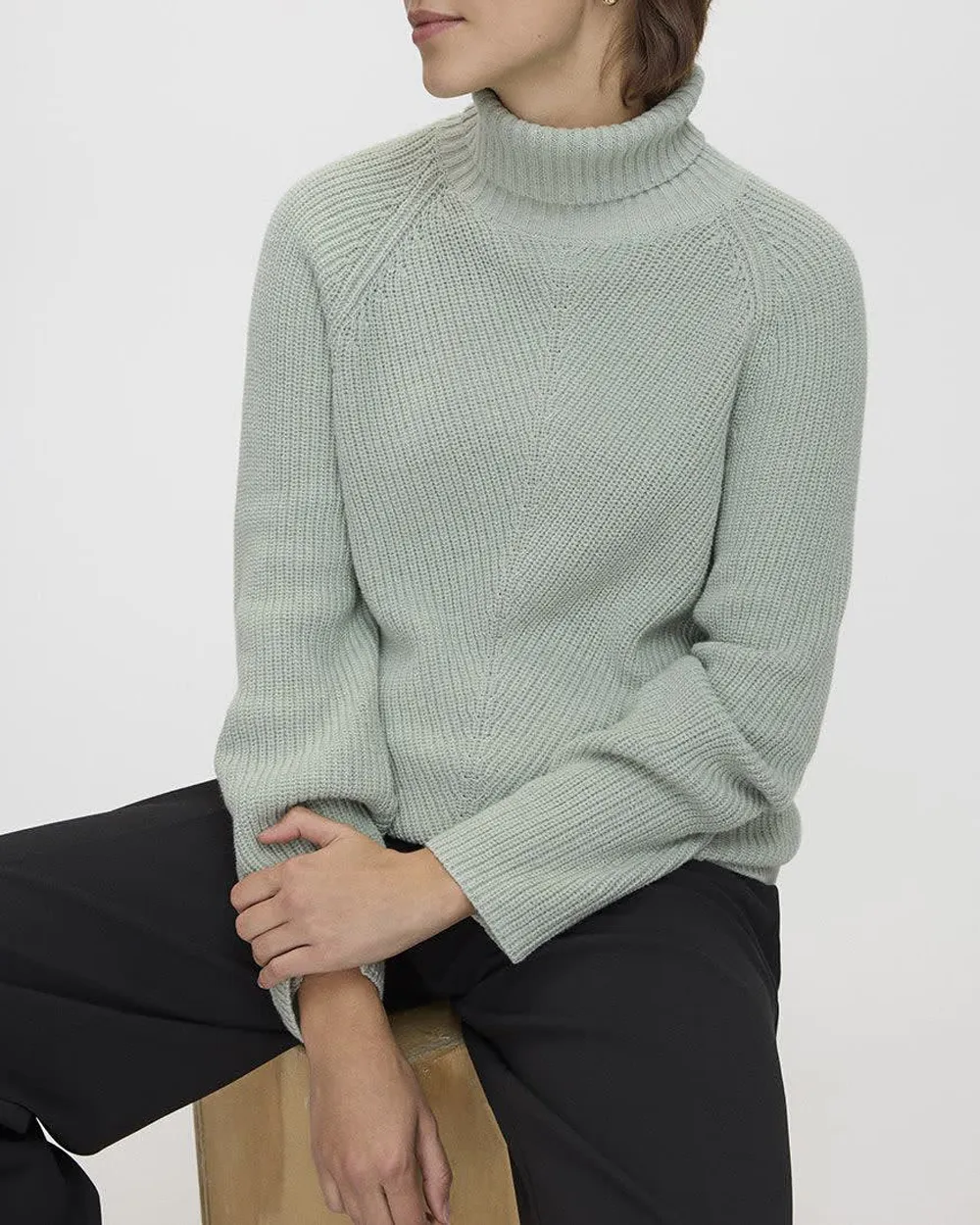 Long-Sleeve Turtle-Neck Herringbone Sweater