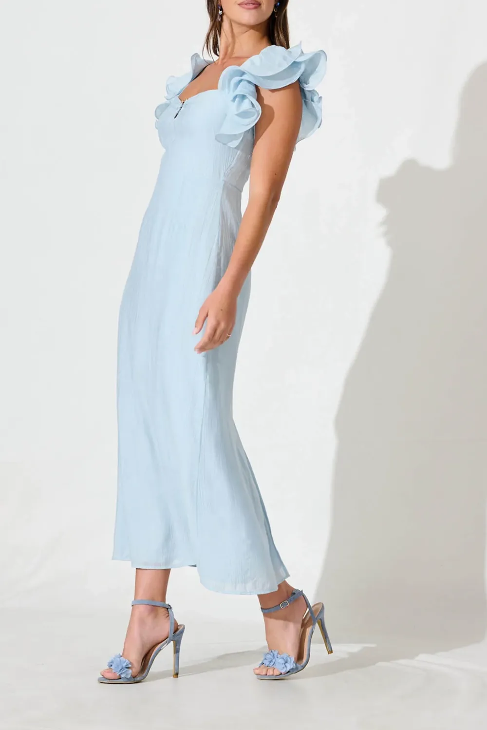 Light Blue Ruffled Sleeve Maxi Dress