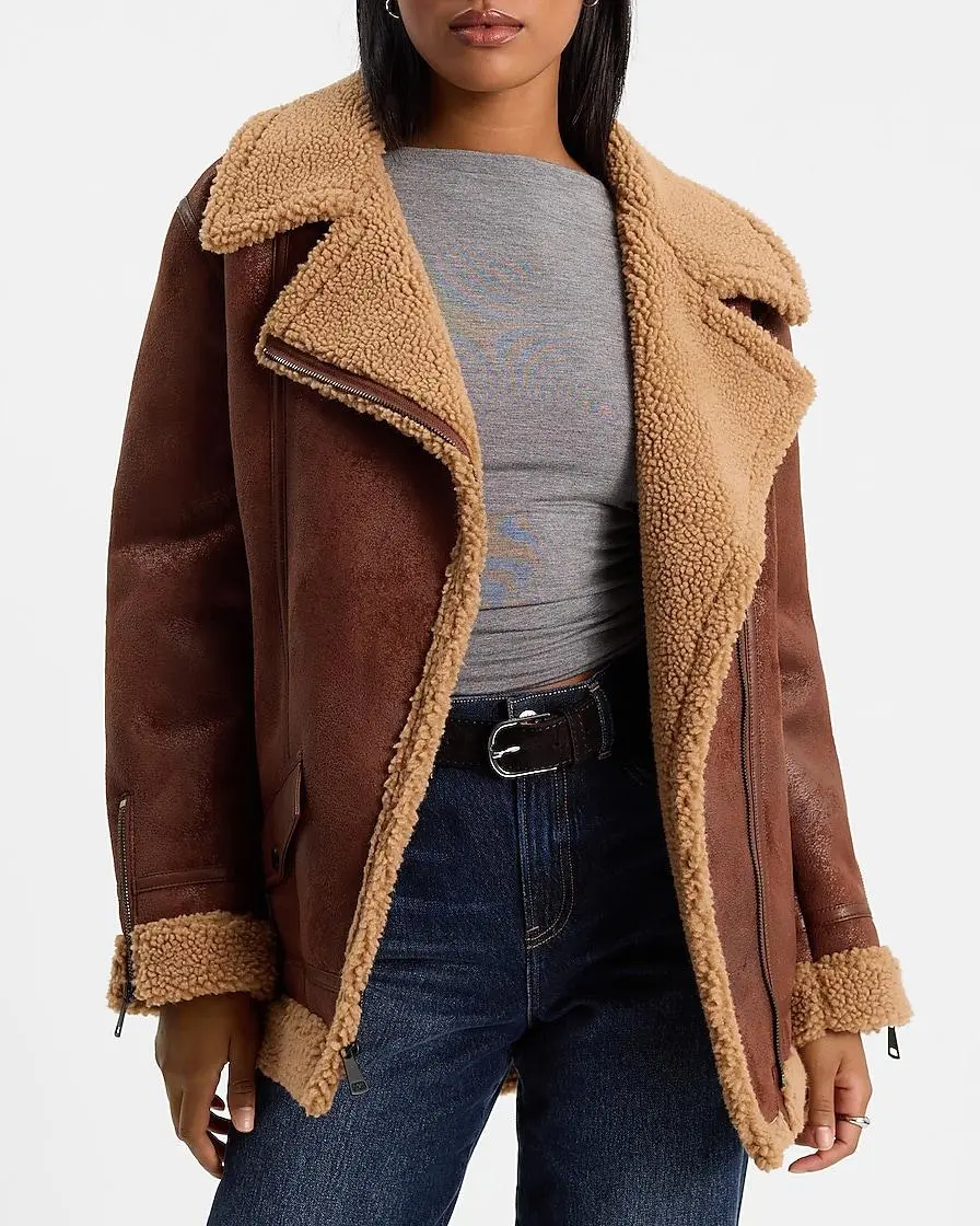 Faux Suede Sherpa Moto Jacket