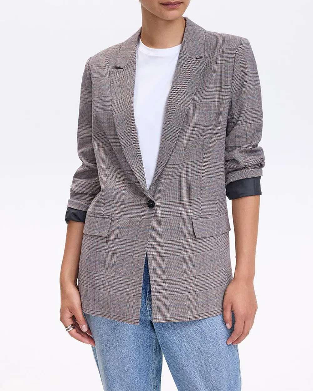 One-Button Plaid Blazer