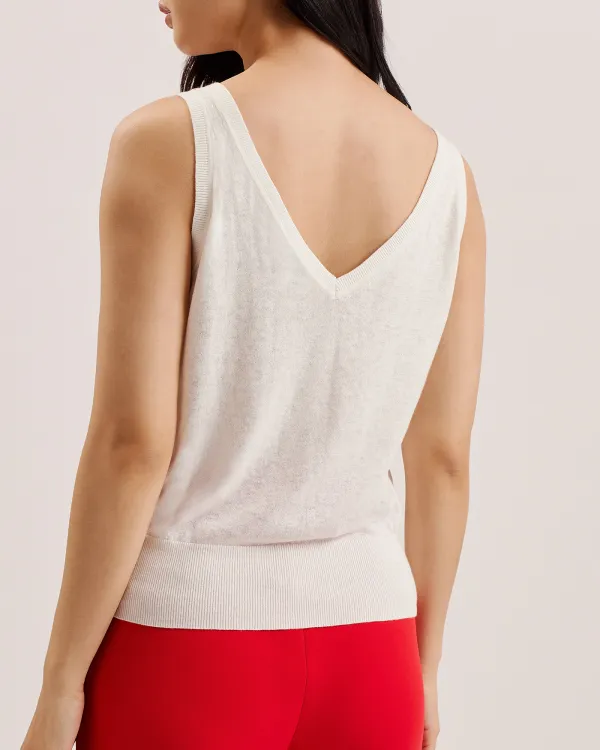 Heidiii Woven Front V Neck Printed Tank Ivory