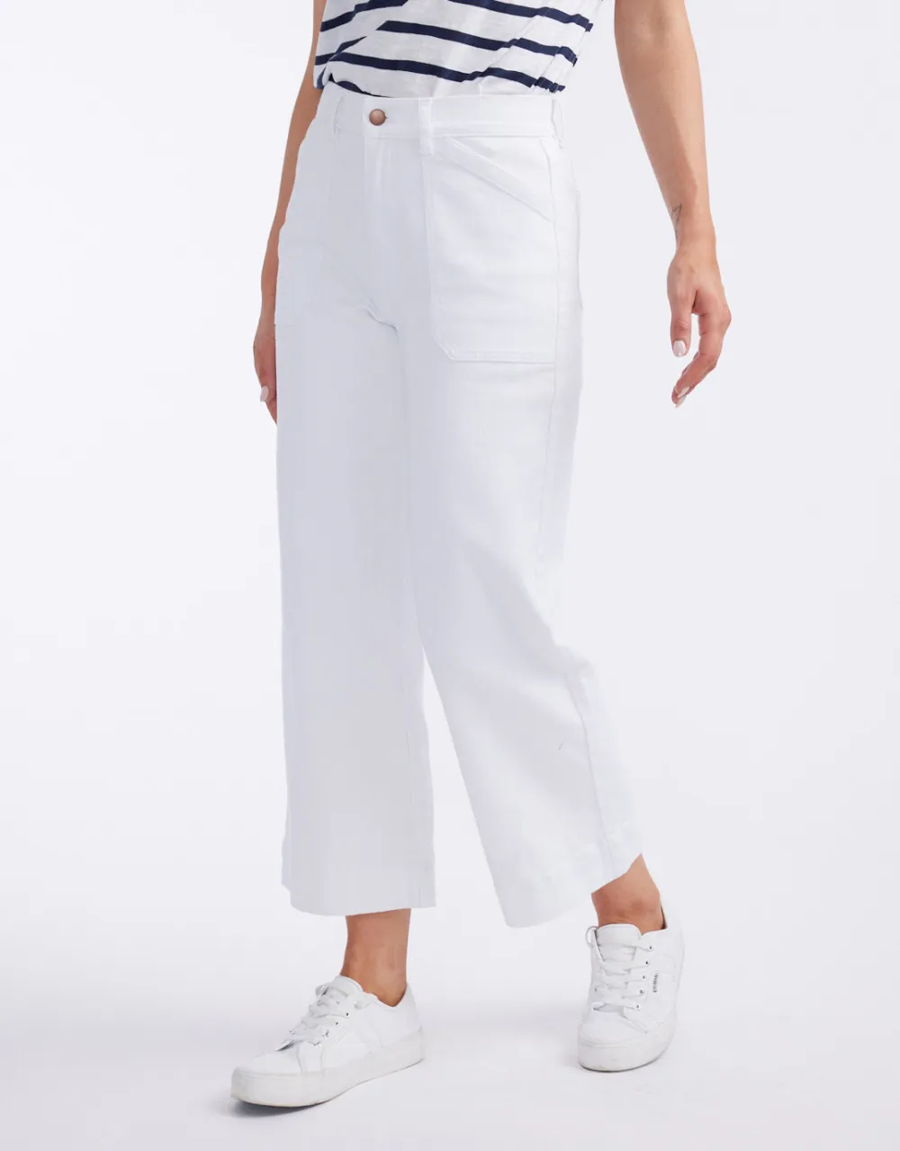 Catalina Cropped Wide Leg Jeans - White