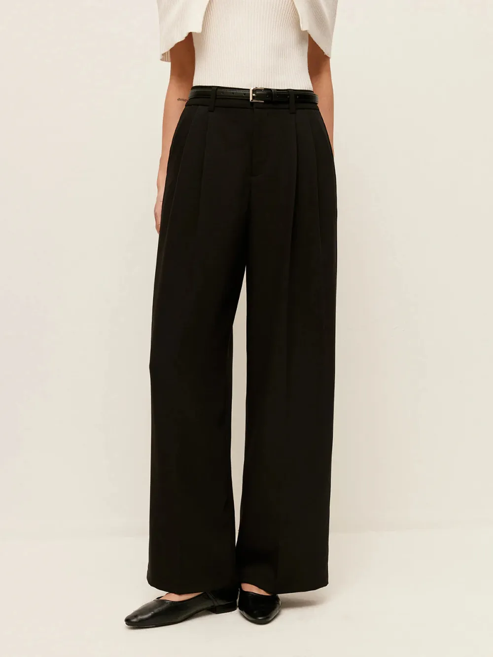 Plain Straight Pants With Belted