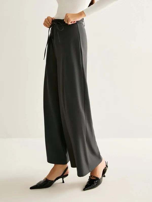 Tied High Waist Pants With Pockets