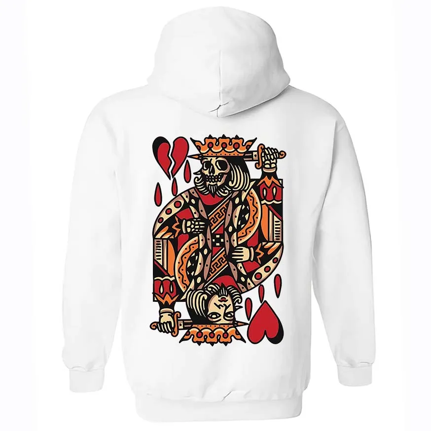Poker King Skeleton Print Casual Streetwear White Hoodie
