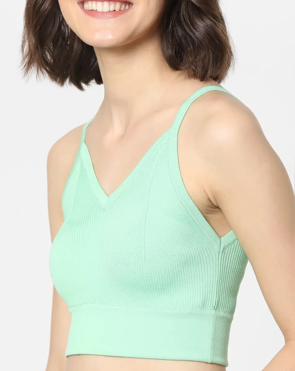 Green Ribbed Crop Top