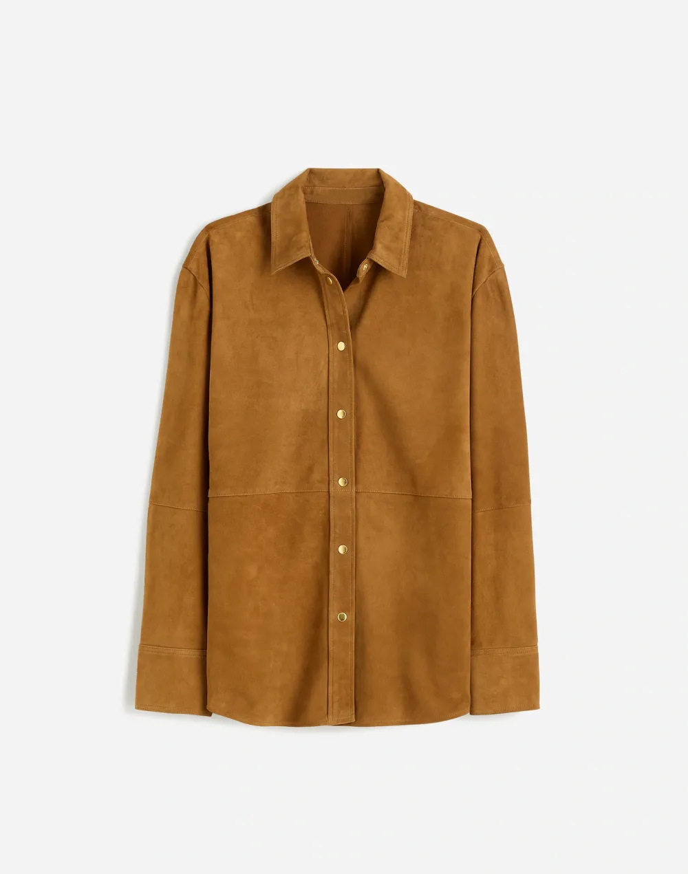 Straight-Hem Button-Up Shirt in Suede