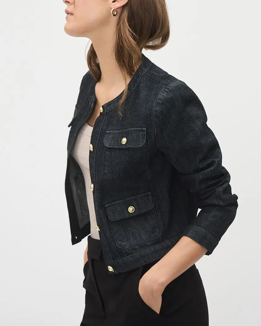 Cropped Denim Jacket With Golden Buttons