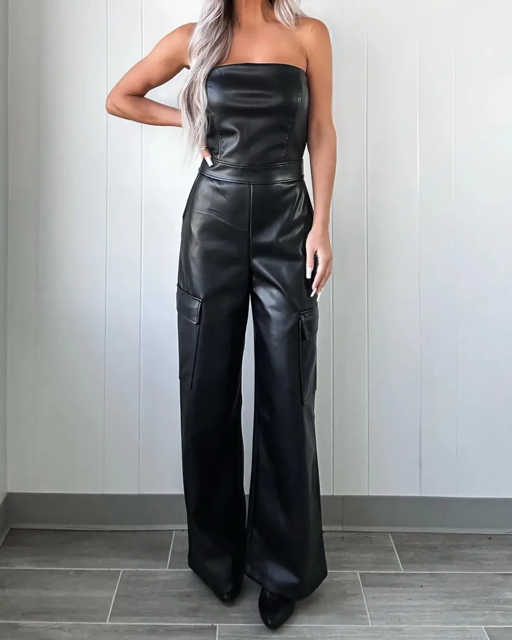 Midnight Edge Faux Leather Jumpsuit - Black