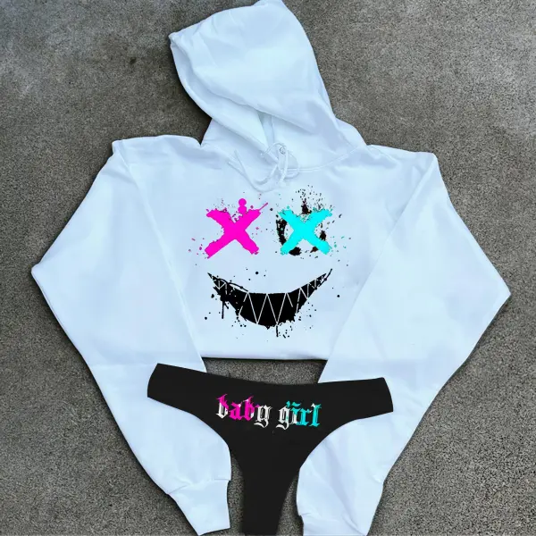 Baby Girl Printed Women's Cropped Hoodie & Thong Sets