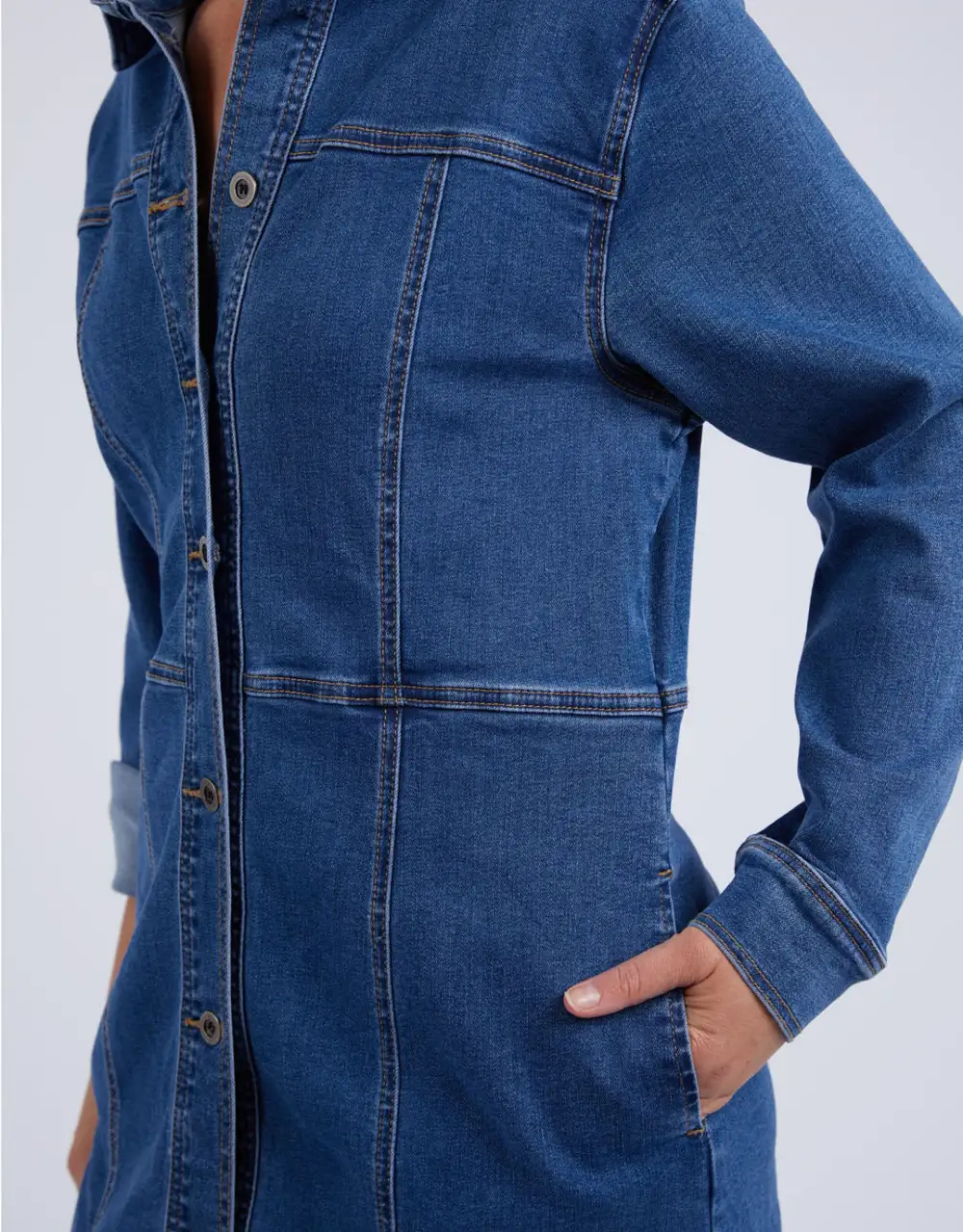 Gwen Long Sleeve Denim Dress - Mid Blue