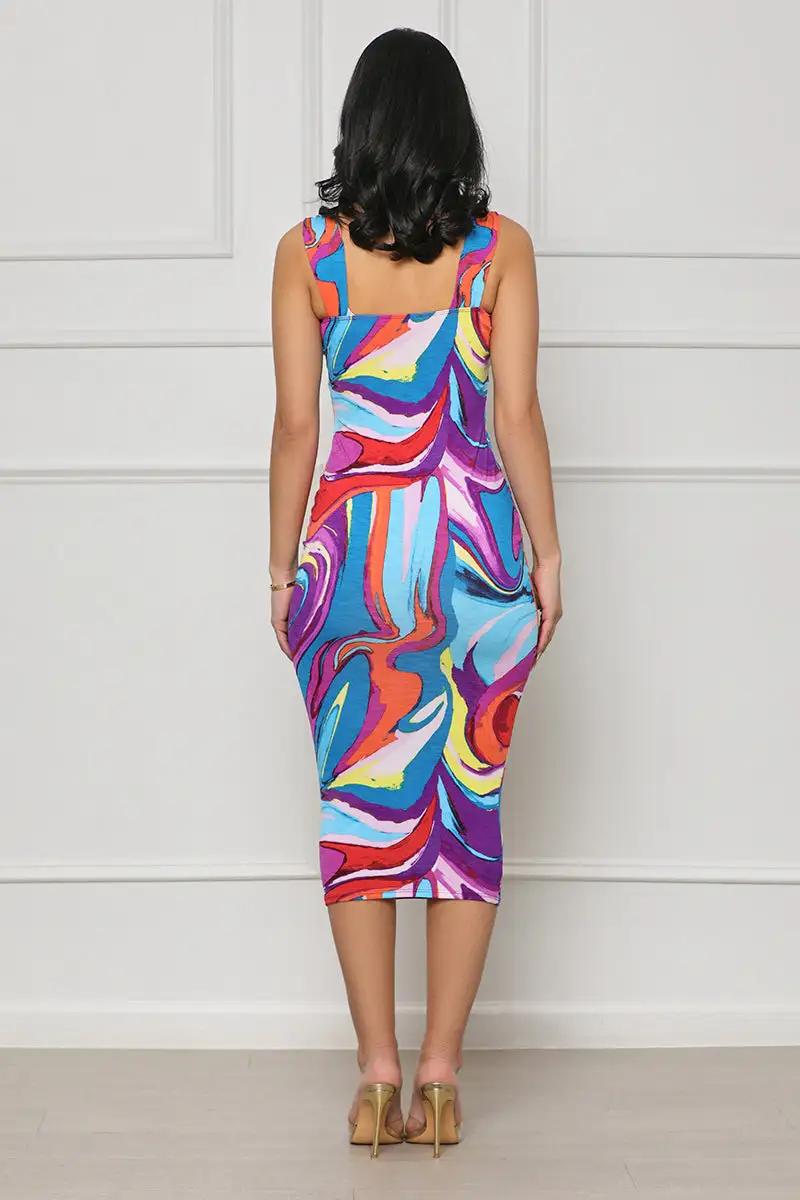 Color Swirl Halter Mini Dress (Purple Multi)-FINAL SALE